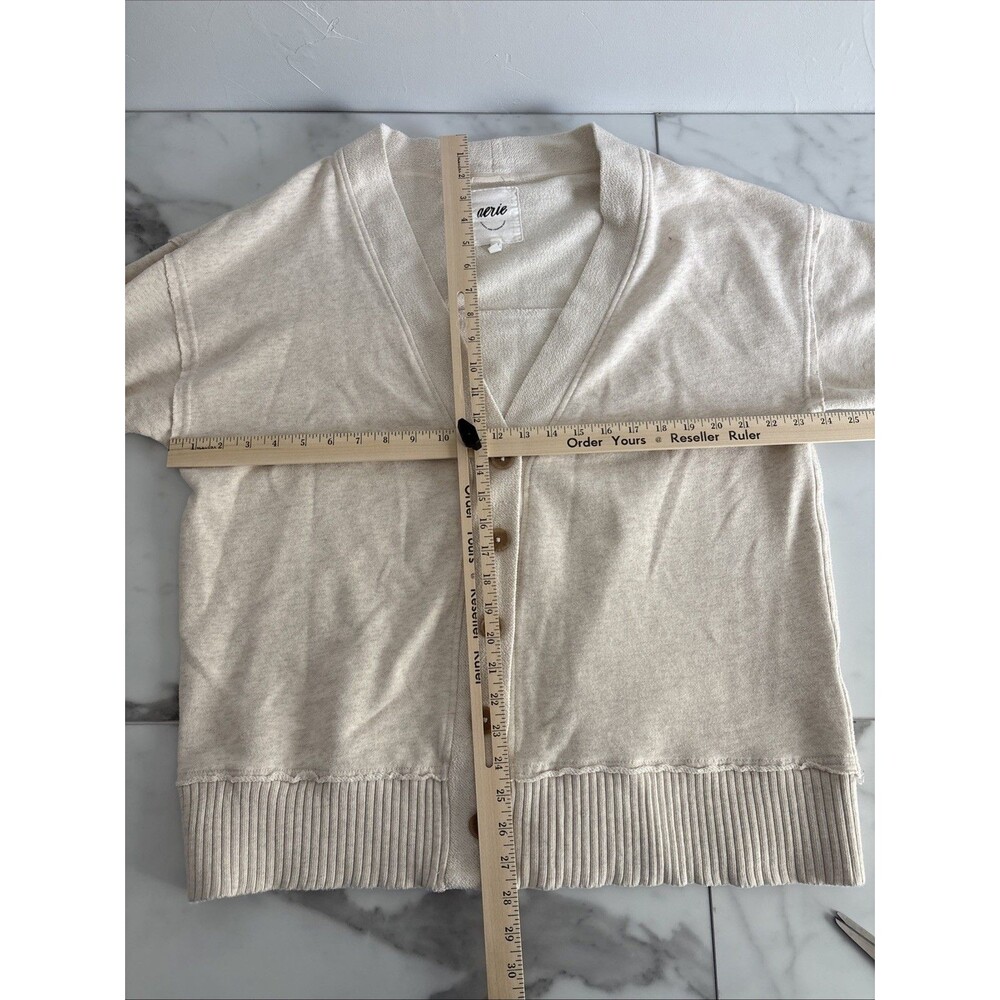 Aerie Vacay Fleece Oversized Cardigan Oatmeal Button Front Raw Seam Sz L - Picture 6 of 6